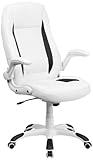 High Back White Leather Executive Swivel Office Chair with Flip-Up Arms (Kitchen)
