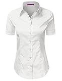 LA BASIC Womens Short Sleeve Button Down Collared Shirts WHITE S