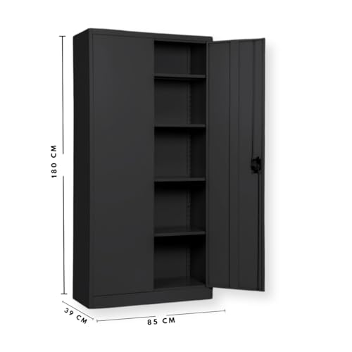 EKE Locker Metalico Gabinete Metalico Tipo Closet para Oficina Hogar Organizador Resguardo de Documtentos Armario de Almacenamiento con Puertas Entrepaños Ajustables Papeleria Hogar (Negro)