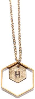 Freena DesignHoneycomb Initial Necklace Engraved Golden Double Hexagon