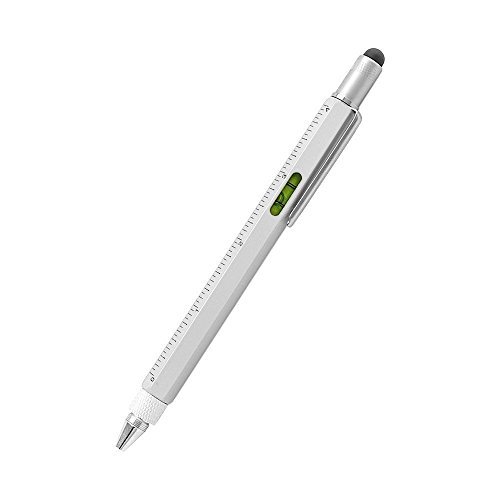 Screwdriver Pen Pocket Multi-Tool 6 in 1 - Multi-Functional & Sturdy Aluminum DIY Tool, with Screwdriver, Stylus, Bubble Level, Ruler & Phillips Flathead Bit, Unique Gift Idea (Silver)