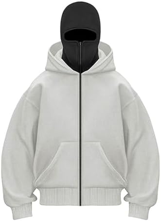 Chaos World Mens Balaclava Hoodie Double Hooded Zip Jacket Spring