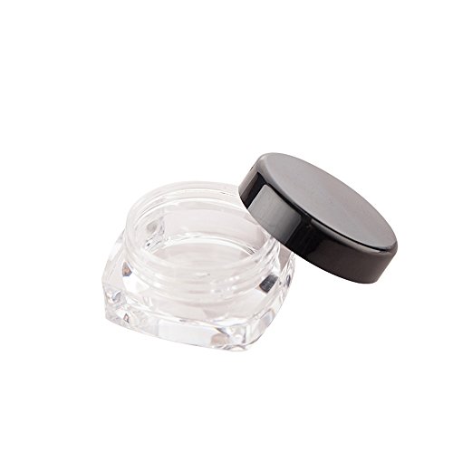 5-Pack New,, Empty, Clear, 3 Gram Plastic Pot Jars, Cosmetic Containers, With Lids (Black)