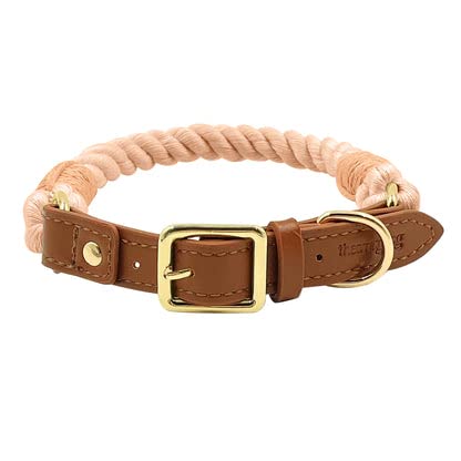 The Smug Dog Boston Rope Braided Collar for Dogs - Stylish X-Large Champagne Pink with D-Ring, Leather Finish & Golden Buckle -Soft Dog Collar for Small, Medium and large Dogs for Training,Walking