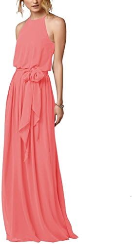 Amore Bridal Flowy Simple Beach Boho Dress Halter Long Bridesmaid Gown