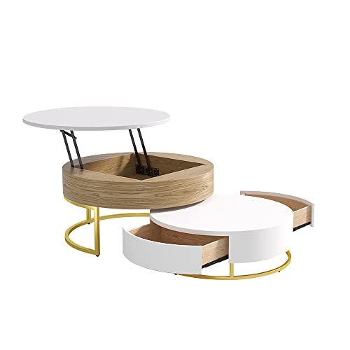 homary Round Coffee Table White with Storage LiftTop Wood Coffee Table