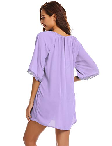 SUNAELIA Women Bikini Cover Up Swimsuit Beach Dress with Lace Purple - Thumbnail 5