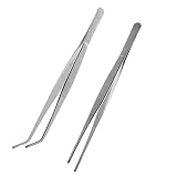 VORCOOL Stainless Steel Straight and Curved Nippers Tweezers Feeding Tongs for Reptile Snakes Lizards Spider 2 Pcs Silver