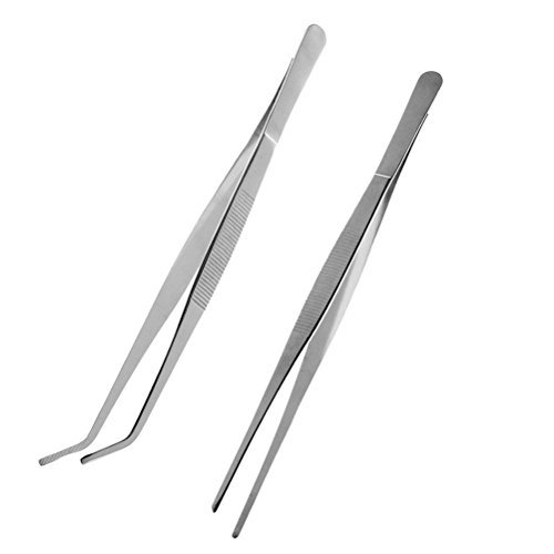 VORCOOL Stainless Steel Straight and Curved Nippers Tweezers Feeding Tongs for Reptile Snakes Lizards Spider 2 Pcs Silver