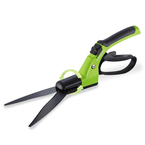 WORKPRO Tijeras Cortacésped Comfort Giratorias 360° para Diestros y Zurdos, Tijeras para Césped con 16 Posiciones de Corte, Mango Antideslizante Ergonómico, para Bordes de Jardín y Césped