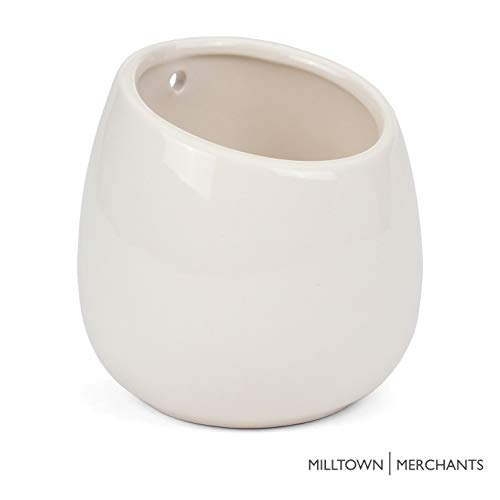 Milltown Merchants Succulent Wall Planters – Wall Vases – Black Ceramic Wall Mounted Planters – Succulent Plant Pots – Hanging Vases for Living Wall (2 Pack/Modern/White)