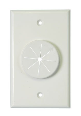 Single Gang Wireport Cable Pass Through Wall Plate with Grommet Ivory