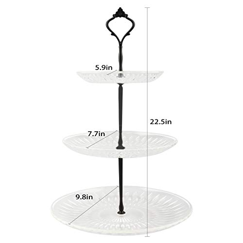JunYi Metal Cupcake Stand with Acrylic Plates Cake Tower Display 3 Tiered Buffet Trays Serving for Weddings Birthday Baby Shower Parties as Dessert Table Décor（Black New Crown)