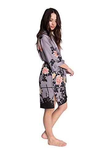 KIM+ONO Women's Kimono Robe Short - Watercolor Floral, blush rose-dusk