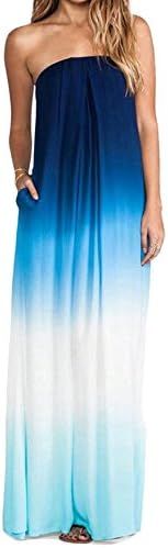 Genhao Women's Stylish Off Shoulder Ombre Maxi Chiffon Dress Blue US S