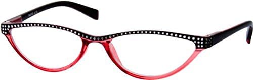 Readers.com the Farrah Womens Cat Eye Reading Glasses +1.75 Red/Black (Carrying Case Included)