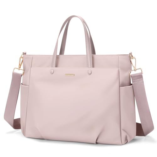 GOLF SUPAGS 15 Zoll Laptop Umhängetasche, Computer Tragetasche für Damen, Stilvolle Handtasche für Arbeit und Reisen (Rosa Grau)