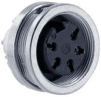 "Amphenol Tuchel T3363 009 connector, circular din, female panel recept, front mt, 5 silver-pltd solder contact"