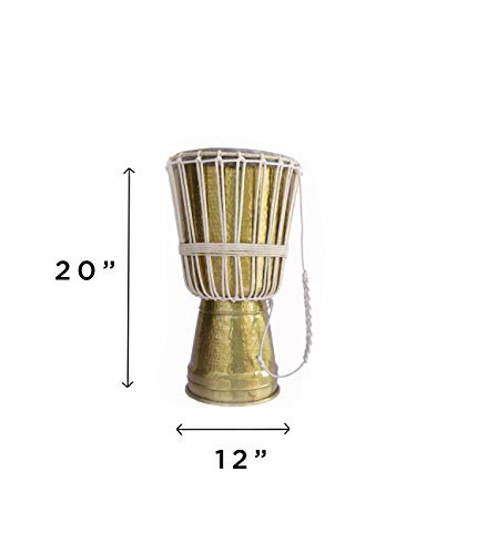 De Kulture Handmade Pure Brass Djembe Hand Drum Membranophone Musical Percussion Instrument - 12x20 DH (Inches)(Golden)
