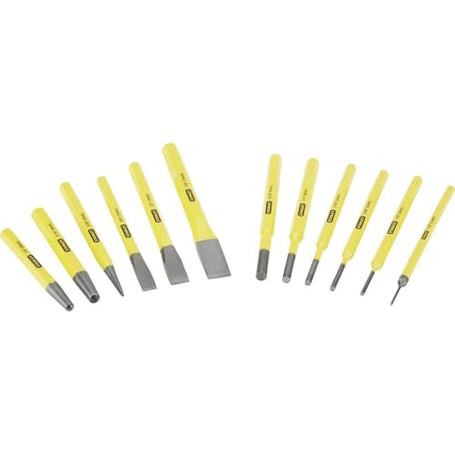 STANLEY 12 Piece Punch and Chisel Set Includes Centre, Pin Punches and Cold Chisels, 4-18-0299