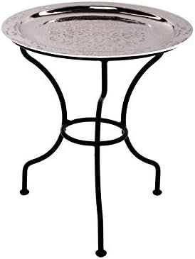 Marrakesh Oriental Moroccan Style Brass Tea Table Gibraltar 40cm silver colored