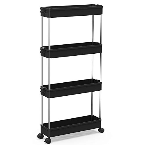 SPACEKEEPER-4-Tier-Slim-Storage-Cart-Mobile-Shelving-Unit-Organizer-Slide-Out-Storage-Rolling-Utility-Cart-Tower-Rack-for-Kitchen-Bathroom-Laundry-Narrow-Places-Plastic-Stainless-Steel-Black