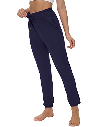 LOVE FANG Sweatpants for Women with Pockets High Waisted Ladies Joggers Loose Drawstring Workout Casual Lounge Pants Navy XL