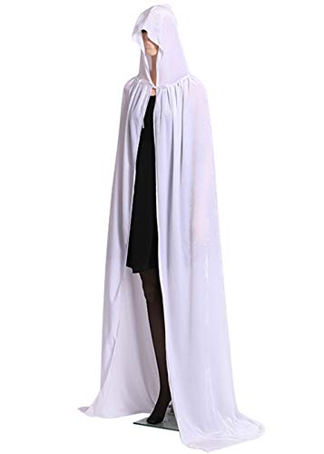 ALIZIWAY Hooded Cloak Full Long Velvet Cape for Halloween Cosplay Costume Cloak White 06WL