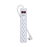 KMC 6-Outlet Surge Protector Power Strip with 10-Foot Cord, 1200 Joule, Overload Protection