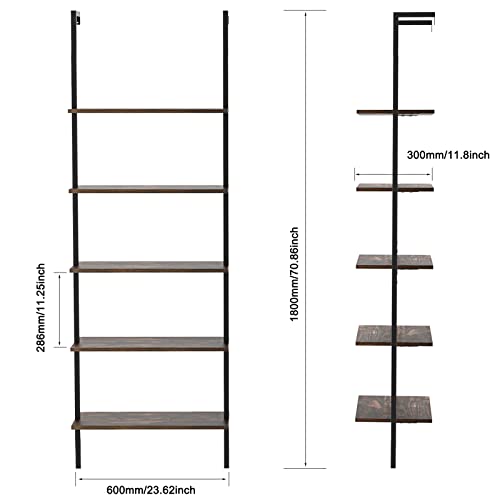 UVII Ladder Shelf Industrial Bookshelf, 5Tier Ladder Bookshelf With