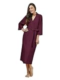 SIORO Women's Kimono Robes Cotton Lightweight Robe Long Knit Bathrobe Soft Nightgowns Sleepwear V-Neck Ladies Nightwear Burgundy M