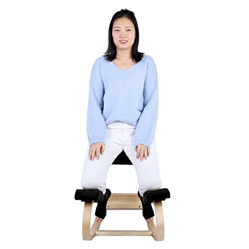 Ergonomic Kneeling Chair, Wooden Stool Kneeling Office Chair Comfortable Kneeling Chair (Black)