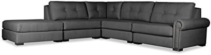 South Cone Home Chelsea Buttoned Modular Sectional Right Arm L-Shape Left Ottoman, Charcoal