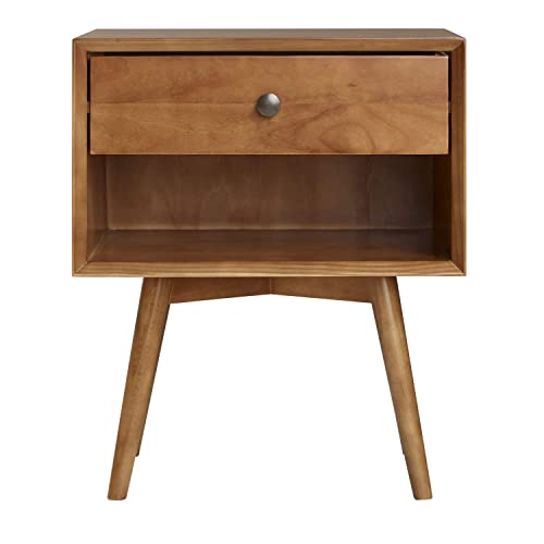 Walker Edison Mid Century Modern Wood Nightstand Side Table Bedroom Storage Drawer and Shelf