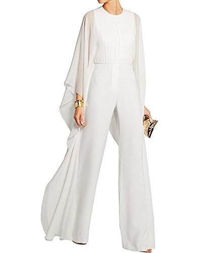 BeneGreat Women's Long Sleeves Jumpsuit Elegant Wide Leg Bat Sleeve Romper Flowy Outfit White XL