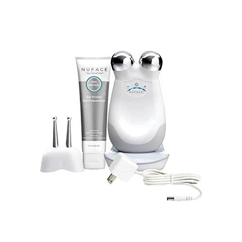 NuFACE Trinity and Effective Lip & Eye Attachment Set – Microcurrent Facial Toning Device with Hydrating Leave-On Gel Primer (2 Fl Oz) and Dual Wand Attachment