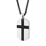 HZMAN Isaiah 41:10 Jewelry, Stainless Steel Cross Dog Tag Pendant Necklace Strength Bible Verse