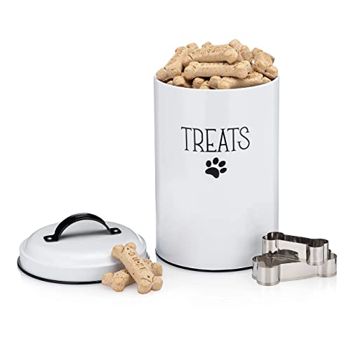JRW DESIGN White Dog and Cat Treat Container Plus 2 BoneShaped Cookie