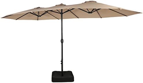 Amazon Com Iwicker 15 Ft Double Sided Patio Umbrella Outdoor Market Umbrella With Crank Umbrella Base Included Beige Garden Outdoor