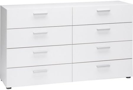 Double 8-Drawer Dresser White Finish Clothes, Bedding, Linens, Home Decor Display Storage Cabinet Organizer Furniture for Home, Office, Dorm, Apartment, Bedroom-Dimensions:55" x 15.75" x 32.25"