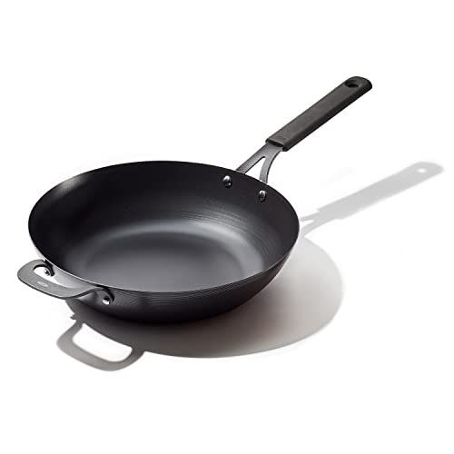 OXO Obsidian PreSeasoned Carbon Steel, 12" Wok Pan with Removable
