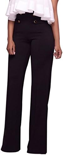 GUOLEZEEV Womens High Rise Elegant Fit and Flare Palazzo Pants with Buttons Embellish