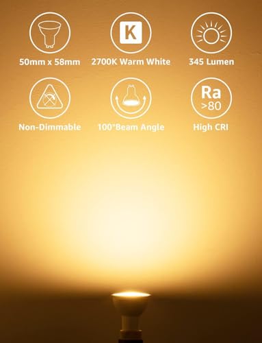 LE GU10 LED, 4 W, 345 lm, LED bulb, 2700 K, warm white, replaces 50 W halogen bulbs, 100° beam angle reflector lamps.
