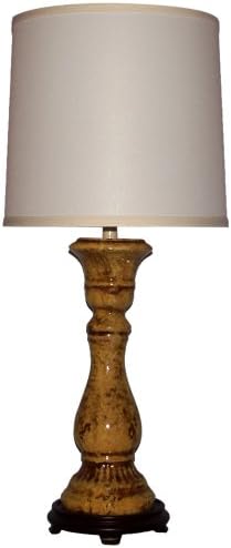 Lamp Factory 39473 A Ray of Light Distressed Yellow Honey with Tan Wash Column Table Lamp with an Off White Drum Shade, Honey