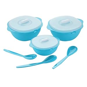 VR Pro Plastic Serving Bowl, Spoon Serving Set (Pack of 6) (Blue)