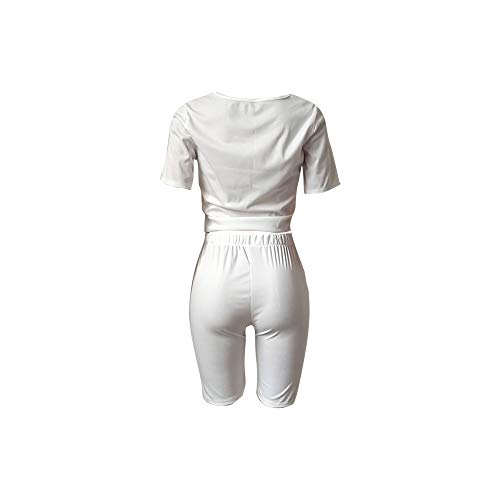 Womens Print Two Piece Sweatsuit Crew Neck Short Sleeve Crop Top and Skinny Short Pants Sets