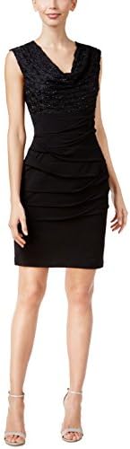 Connected Shimmer Cowl-Neck Sheath Dress Black 10
