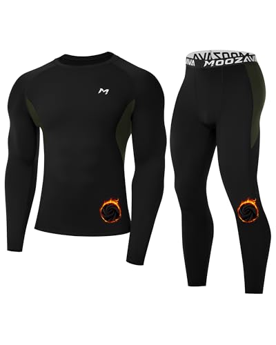 Moozava Thermal Underwear for Men Long Johns Set Compression Fleece Lined Base Layer Shirt Pants Hunting Cold Weather Gear Black 2XL at Amazon