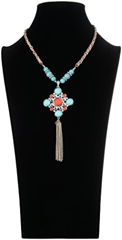 Romantic Time Statement Leather Rope Exaggerated Tassel Sets of Bohemian Pendant Necklace (silver)