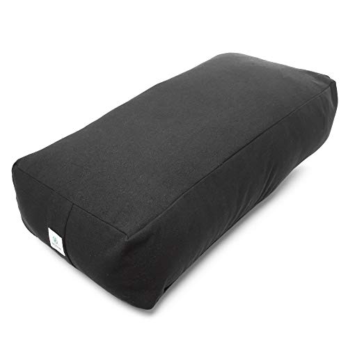 Incline Fit Round and Rectangle Supportive Yoga Bolster Filled with Cotton and Includes Machine Washable Cotton Cover and Cary Handle, Rectangle, Onyx